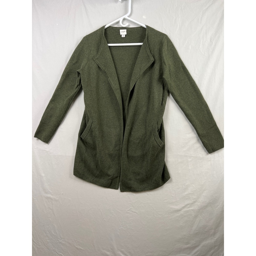 J.Crew Cardigan Women XS Green Open Front Cotton Knit Pocket Sweater Capsule
